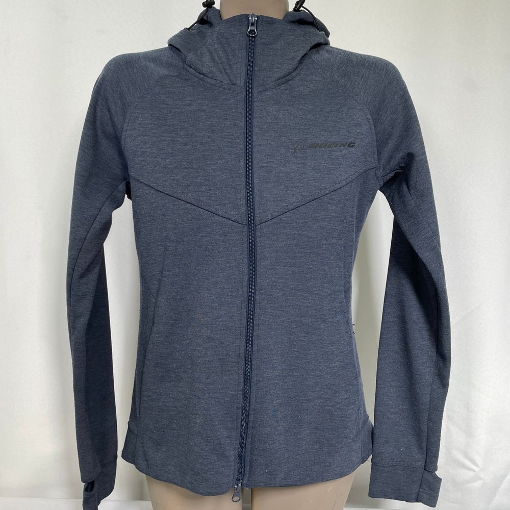 Boeing Employee Blue Heathered Full Zip Hooded Active Jacket Women's MEDIUM